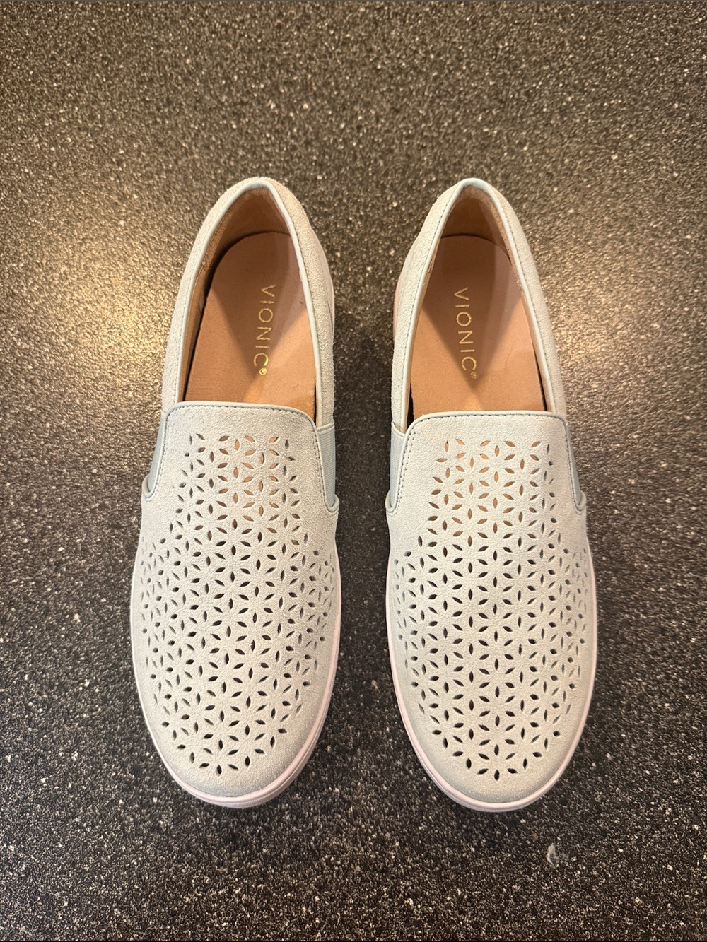 Like New Women’s Vionic Powder Blue Laser-Cut Slip-On Sneakers - size 9.5